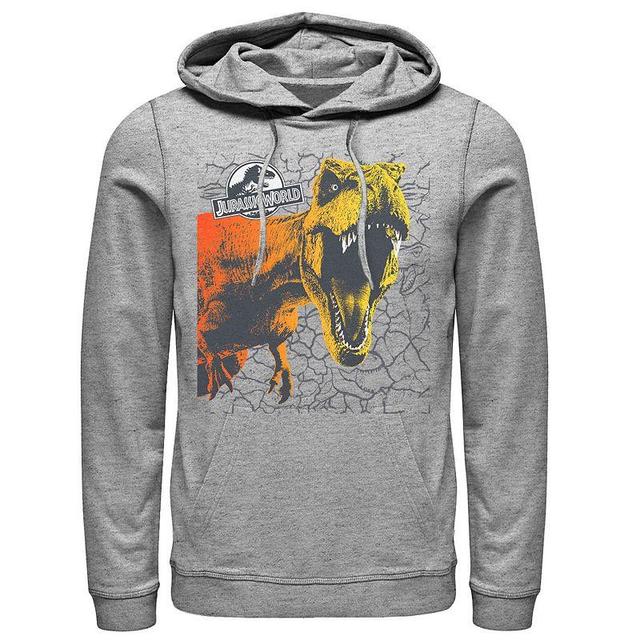 Mens Jurassic World Two T-Rex Color Pop Cracks Hoodie Athletic Grey Product Image