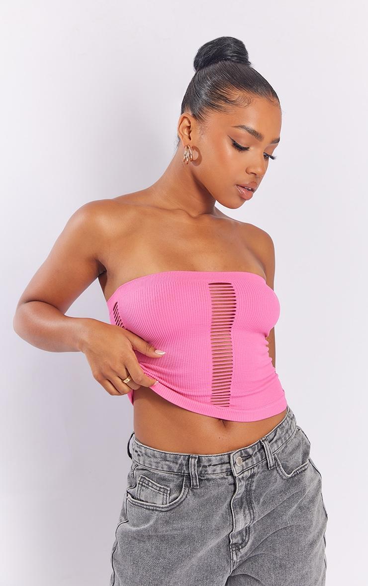 Pink Snatched Rib Ladder Front Bandeau Product Image