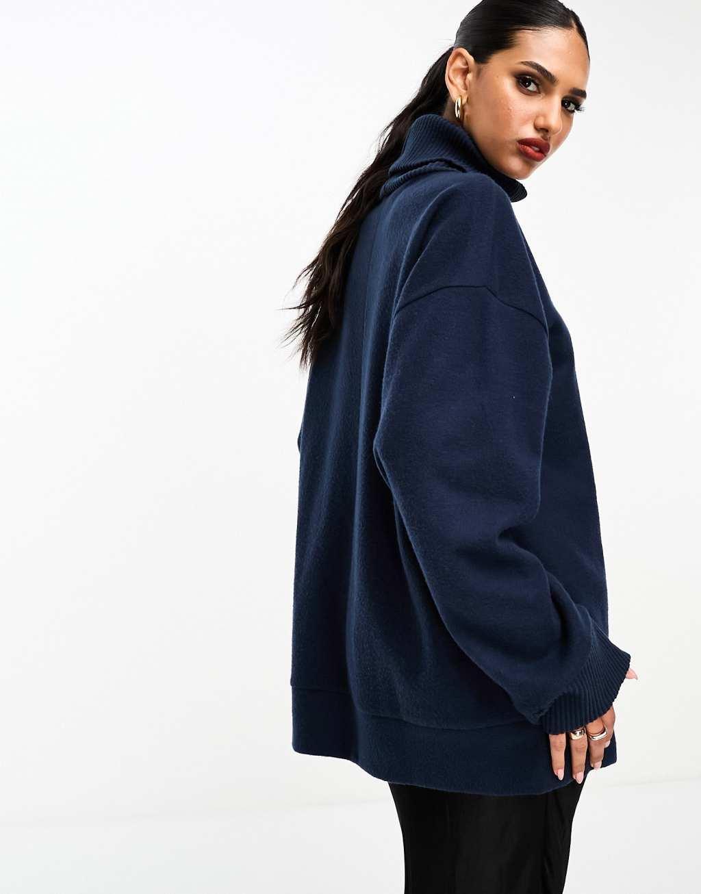 ASOS DESIGN supersoft long line turtleneck in navy - part of a set Product Image