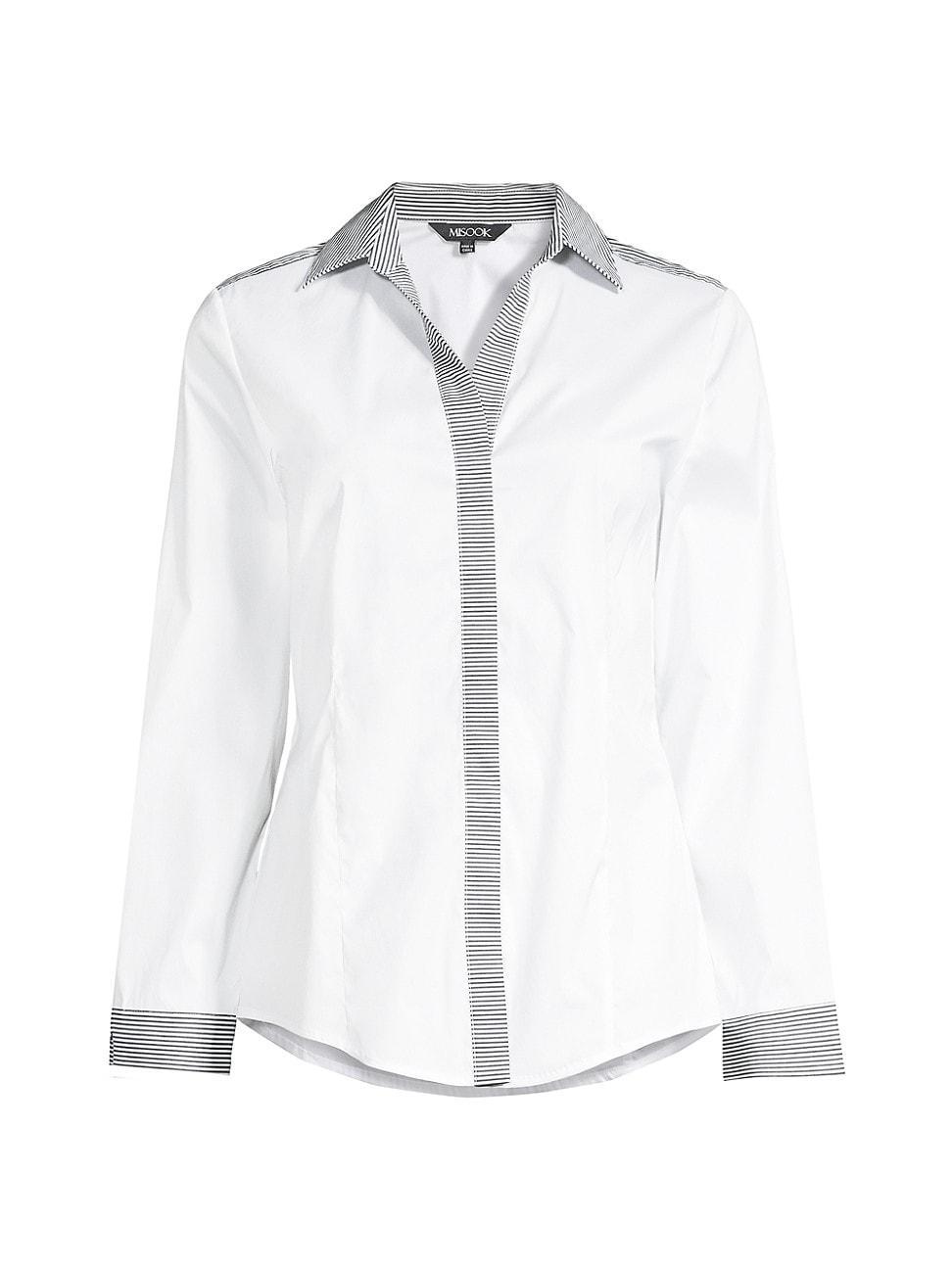 Womens Striped-Trim Stretch Cotton Shirt Product Image