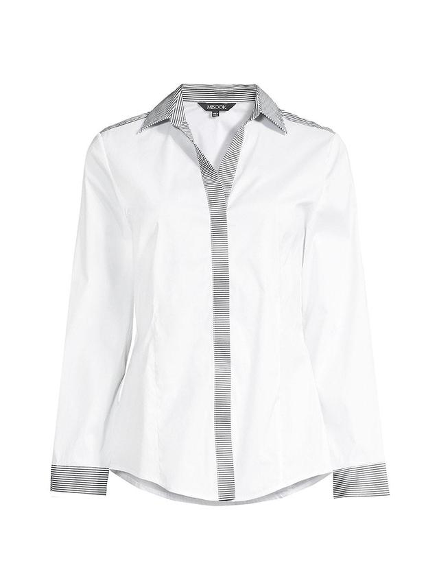 Womens Striped-Trim Stretch Cotton Shirt Product Image