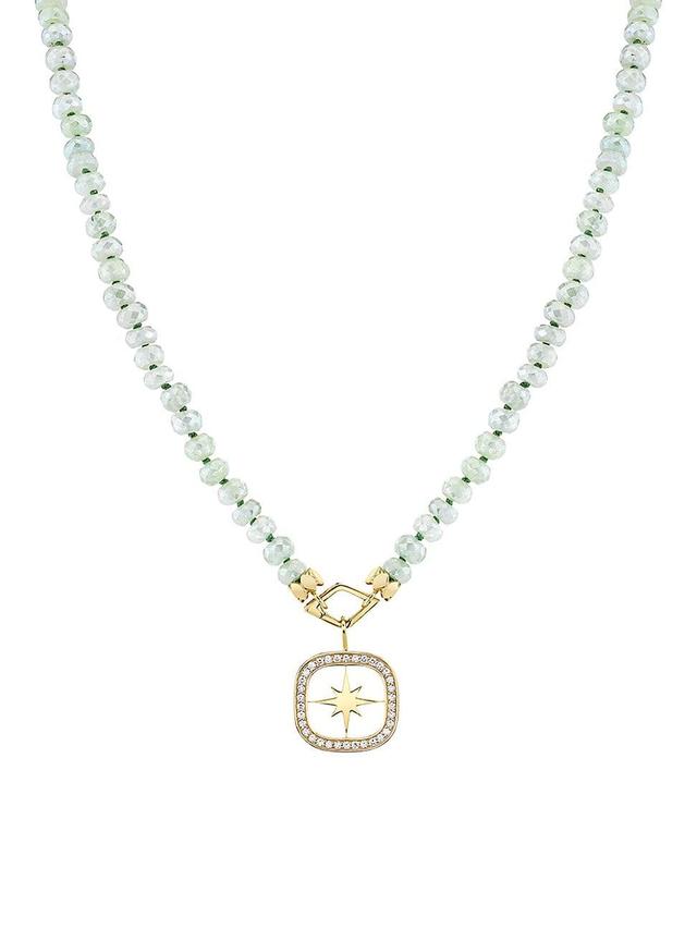 Womens 14K Gold, Diamond & Prehnite Starburst Necklace Product Image