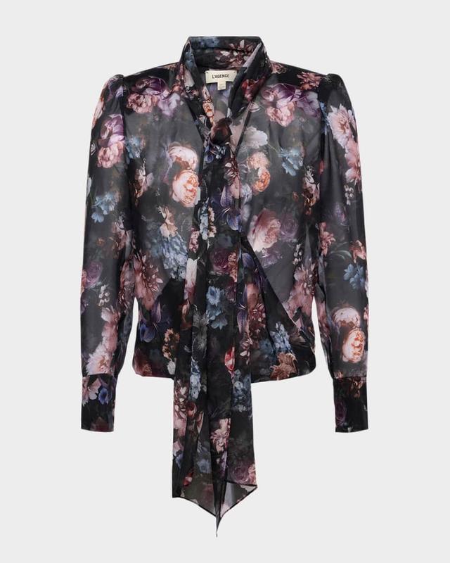 Cambria Tie-Neck Floral Silk Blouse Product Image