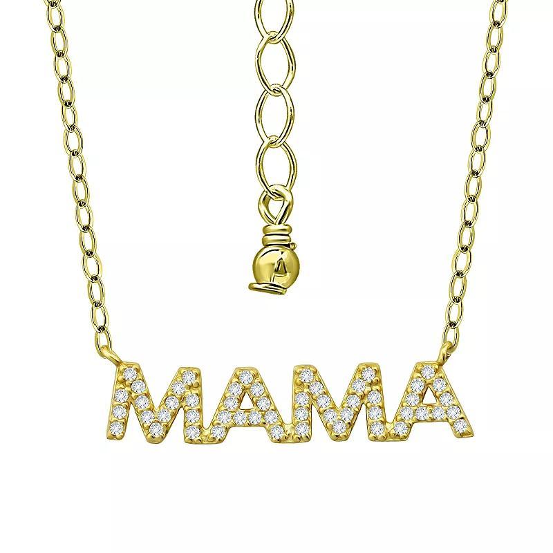 Aleure Precioso Sterling Silver Cubic Zirconia MAMA Necklace, Womens Yellow Product Image