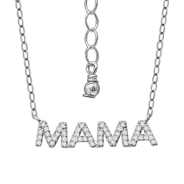 Aleure Precioso Sterling Silver Cubic Zirconia MAMA Necklace, Womens Product Image