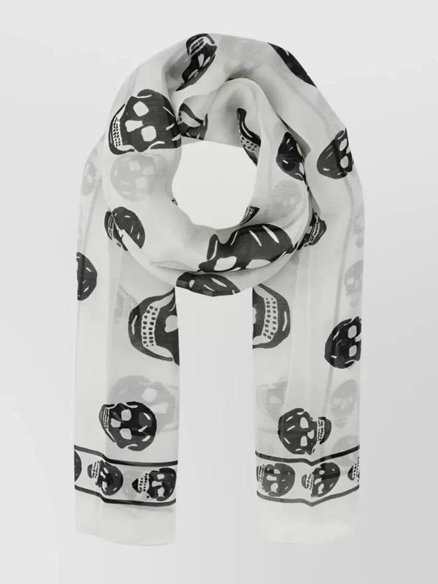 Skull Print Silk Scarf In Grey Product Image