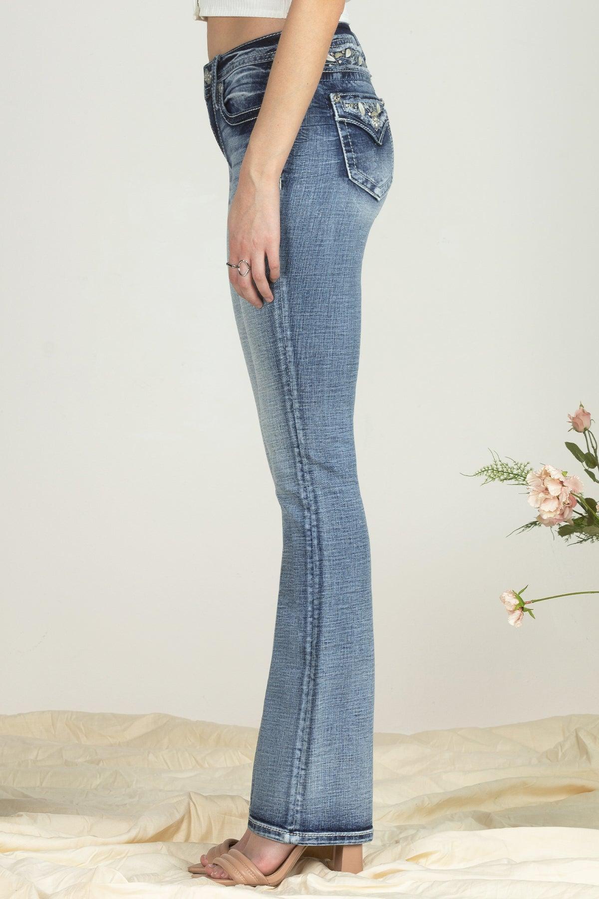 Bordered Leaves Bootcut Denim Product Image