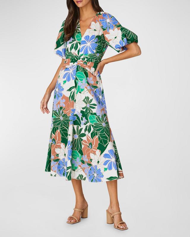 Jacqueline Puff-Sleeve Stretch Cotton Midi Dress Product Image