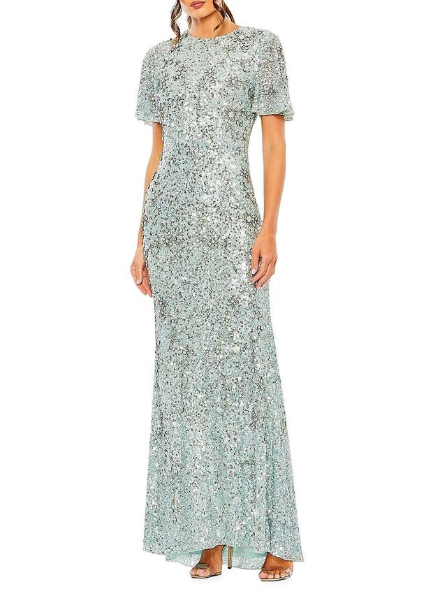 Mac Duggal Sequin Flutter Sleeve Gown Product Image