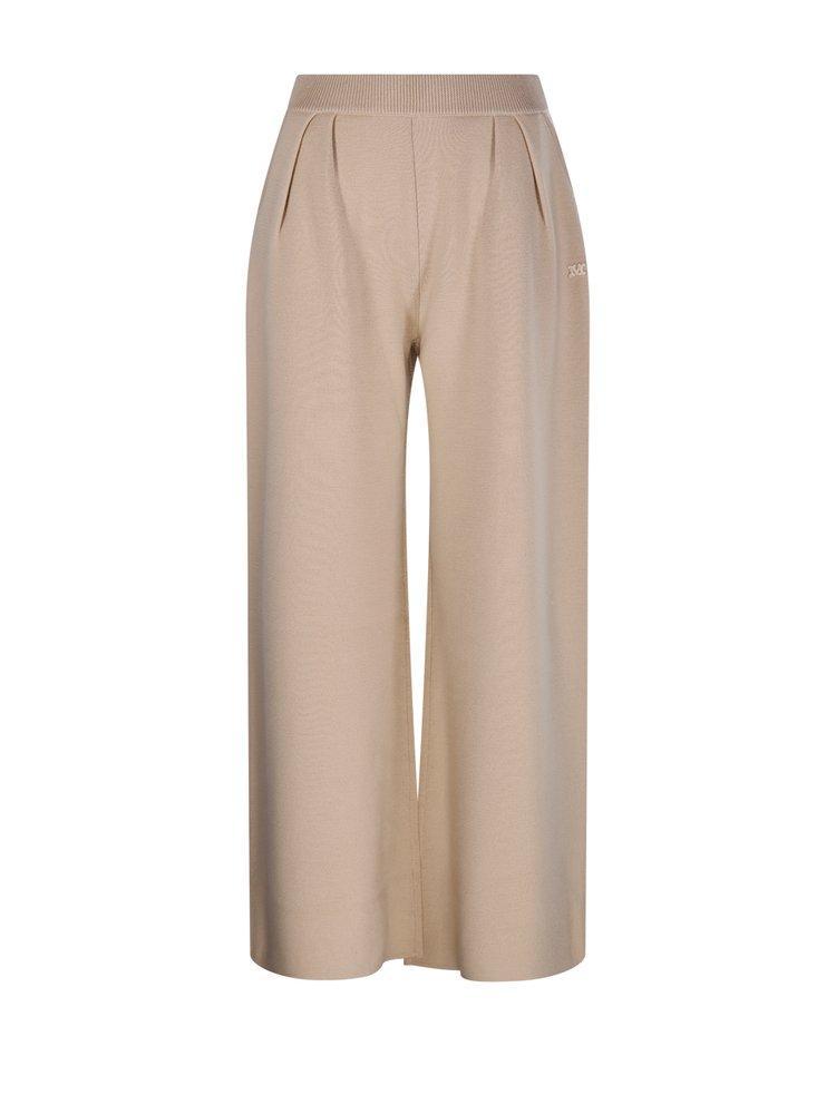 MAX MARA Logo Embroidered Wide Leg Pants In Beige Product Image