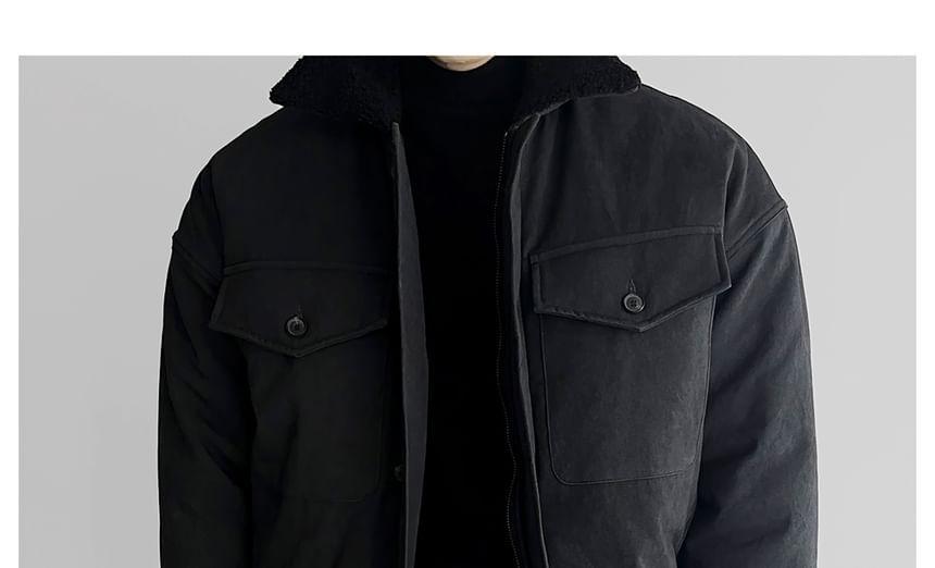 Lapel Collared Plain Button Down Puffer Jacket Product Image