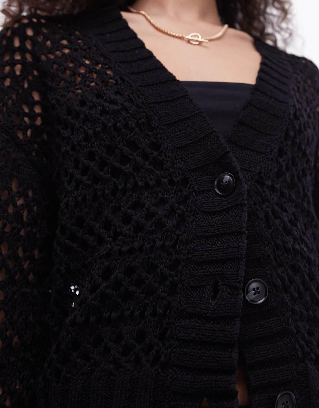 Topshop knit mix stitch cardigan in black Product Image