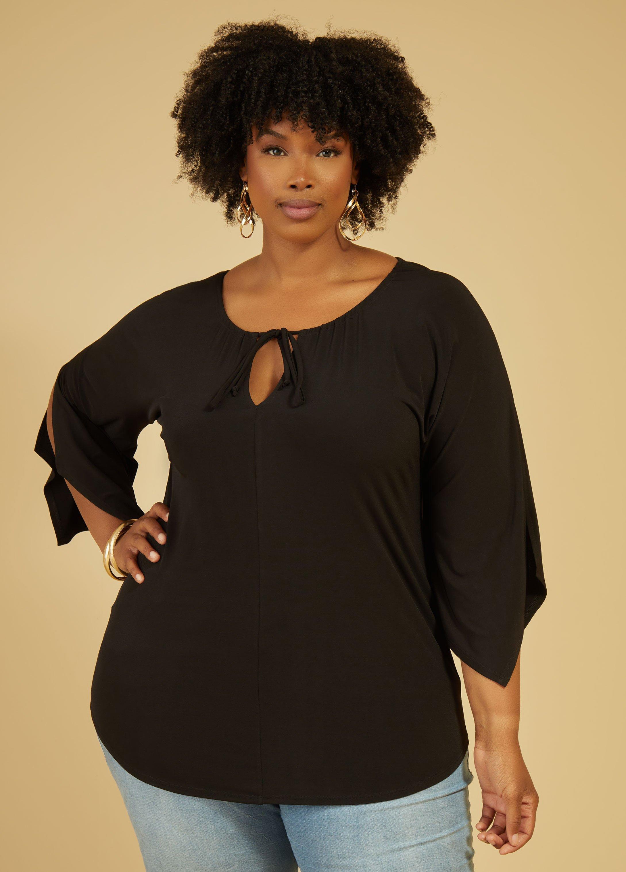 Plus Size Drawstring Cutout Tunic Ashley Stewart Product Image