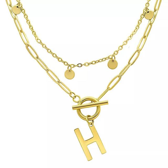 Adornia 14k Gold Plated Layered Initial Toggle Necklace, Womens H Product Image