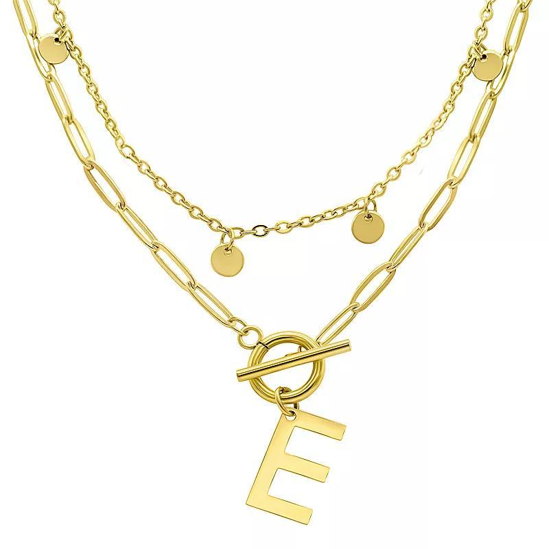 Adornia 14k Gold Plated Layered Initial Toggle Necklace, Womens Product Image