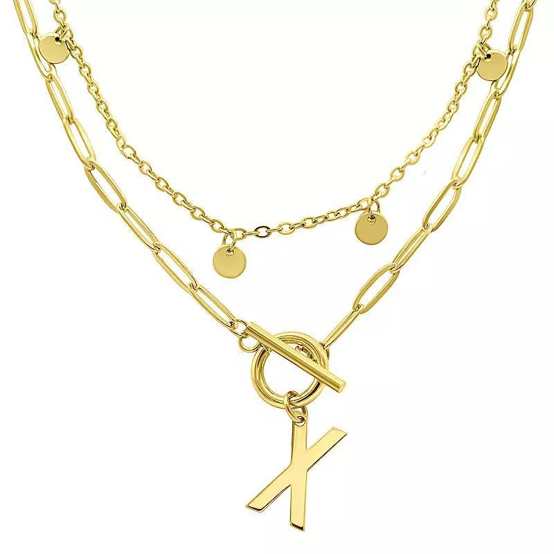 Adornia 14k Gold Plated Layered Initial Toggle Necklace, Womens X Product Image