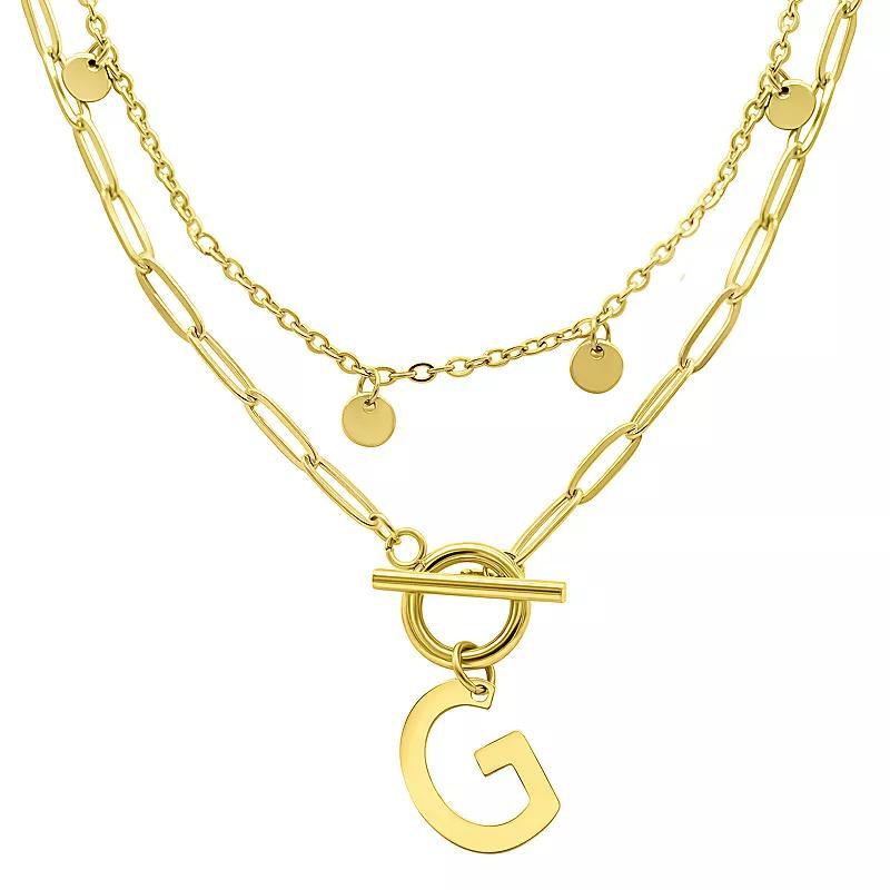 Adornia 14k Gold Plated Layered Initial Toggle Necklace, Womens Yellow Product Image