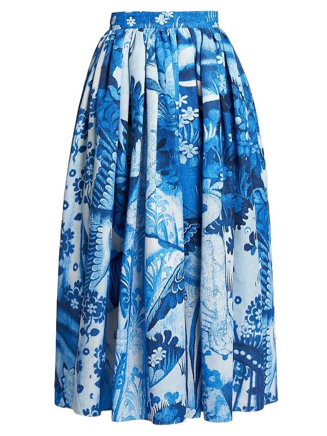 Womens Flared Cotton-Blend Midi-Skirt Product Image