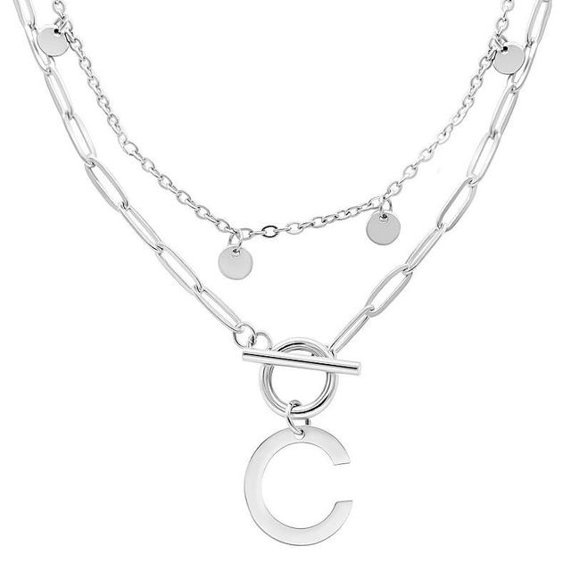 Adornia Silver Tone Confetti & Paperclip Layered Initial Toggle Necklace, Womens Product Image