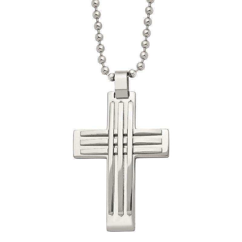 Chisel Stainless Steel Polished Cross Pendant on a Ball Chain Necklace Product Image