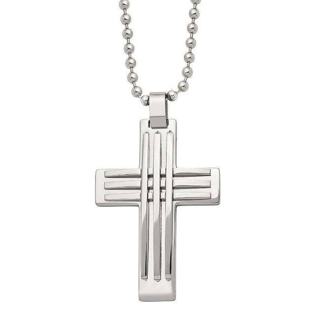 Mens Stainless Steel Polished Cross Pendant Necklace Product Image