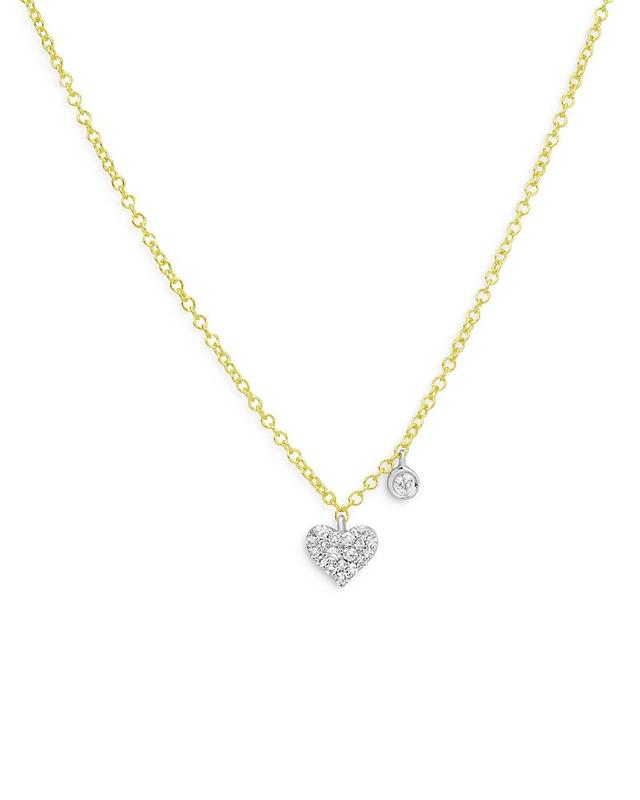 Womens Dainty Two-Tone 14K Gold & Diamond Heart Pendant Necklace Product Image