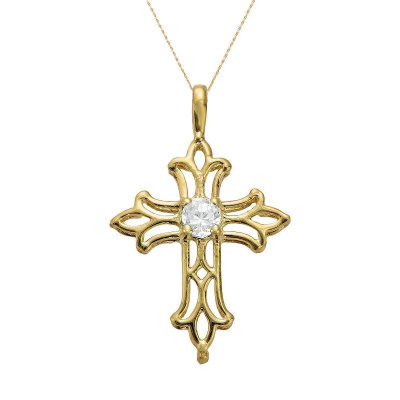 Gemminded 10k Gold Aquamarine Filigree Cross Pendant, Womens Blue Product Image