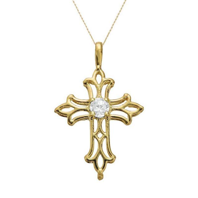 Gemminded 10k Gold Aquamarine Filigree Cross Pendant, Womens Blue Product Image