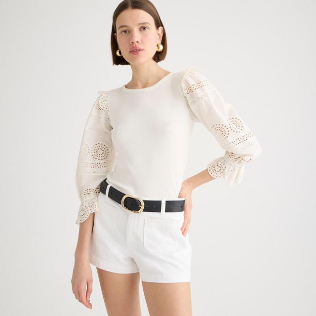 Ruffle-trim eyelet top in vintage rib Product Image