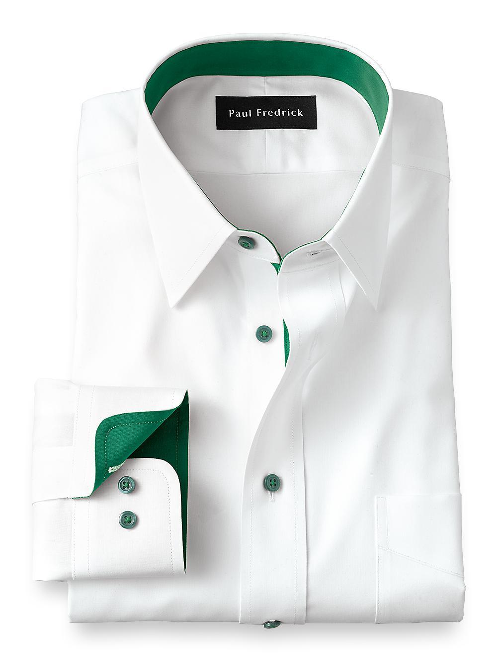 Non-iron Cotton Solid Dress Shirt With Contrast Trim Product Image