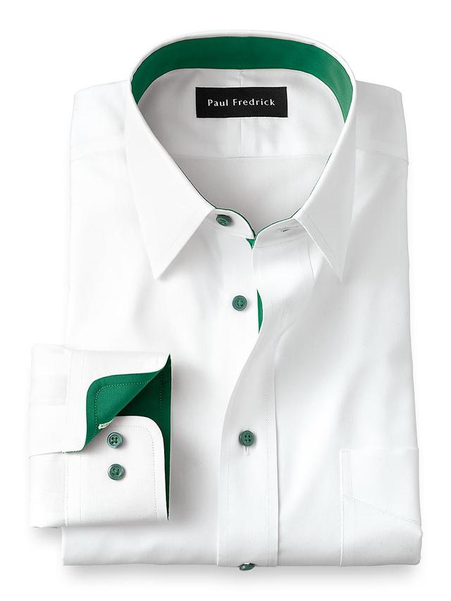 Tailored Fit Non-iron Cotton Solid Dress Shirt With Contrast Trim Product Image