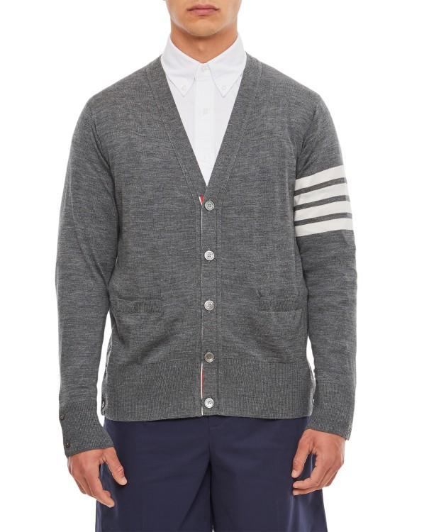 THOM BROWNE Classic V Neck Cardigan In Grey Product Image