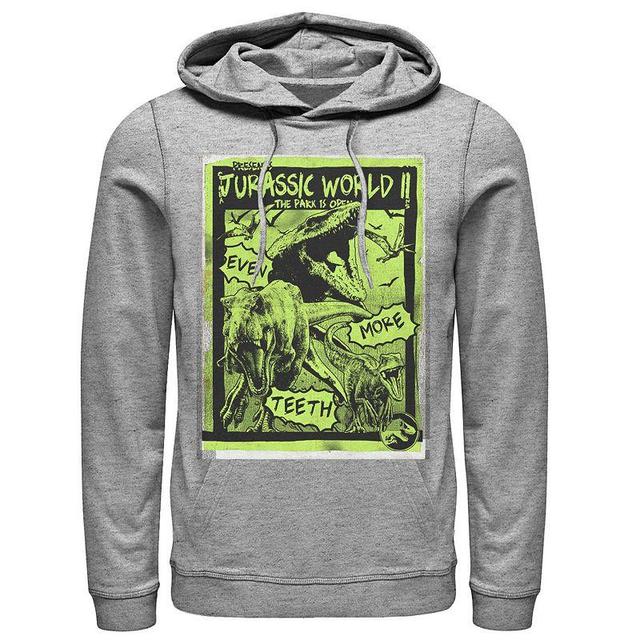 Mens Jurassic World Two T-Rex Neon Green Poster Hoodie Grey Product Image