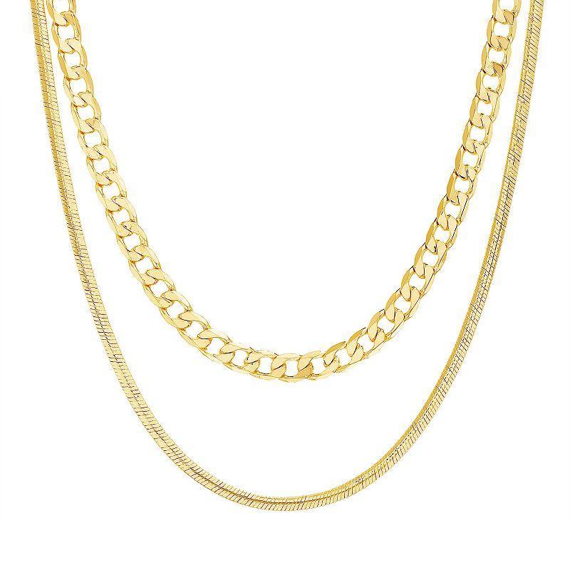 Paige Harper 14k Gold Plated Layered Curb & Herringbone Chain Necklace, Womens Gold Tone Product Image