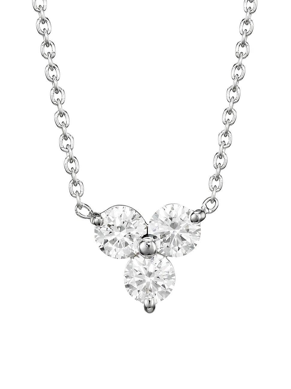 Womens Diamond Classic 18K White Gold & Diamond Cluster Pendant Necklace Product Image