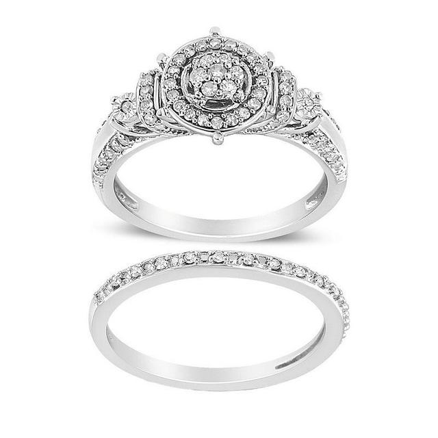 Haus of Brilliance Sterling Silver 1/3 Carat T.W. Diamond 7-Stone Cluster & Halo Engagement Ring Set, Womens White Product Image