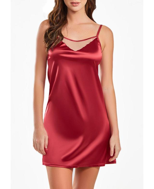 iCollection Womens Jenna Contrast Nude and Burgundy Satin Chemise Product Image