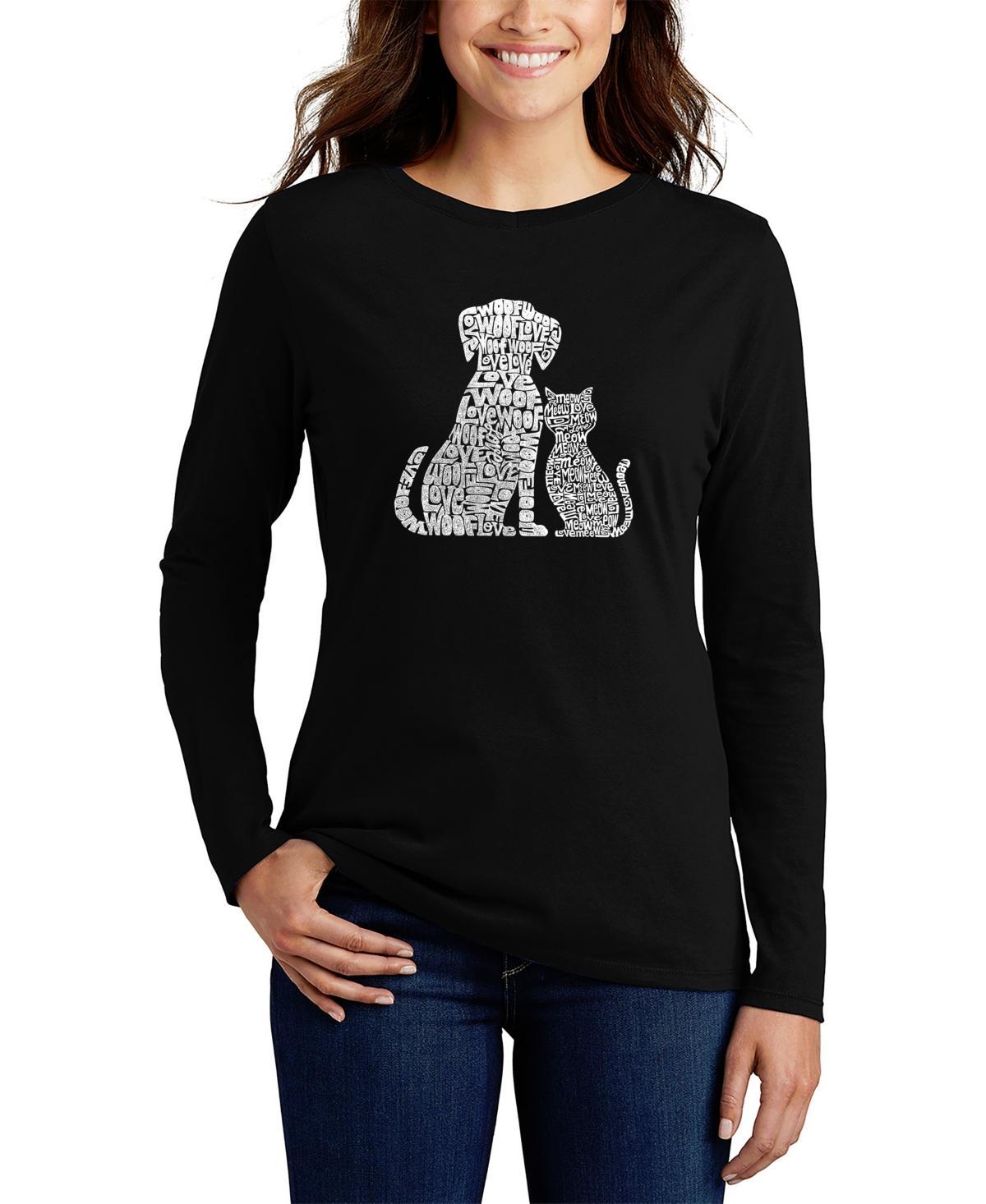 Womens Long Sleeve Word Art Dogs and Cats T-shirt Product Image