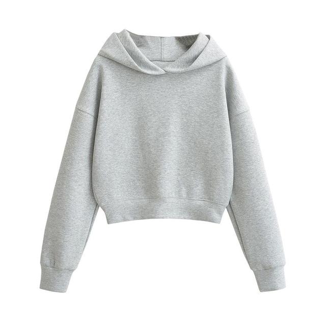 Drop Shoulder Plain Cropped Hoodie Product Image