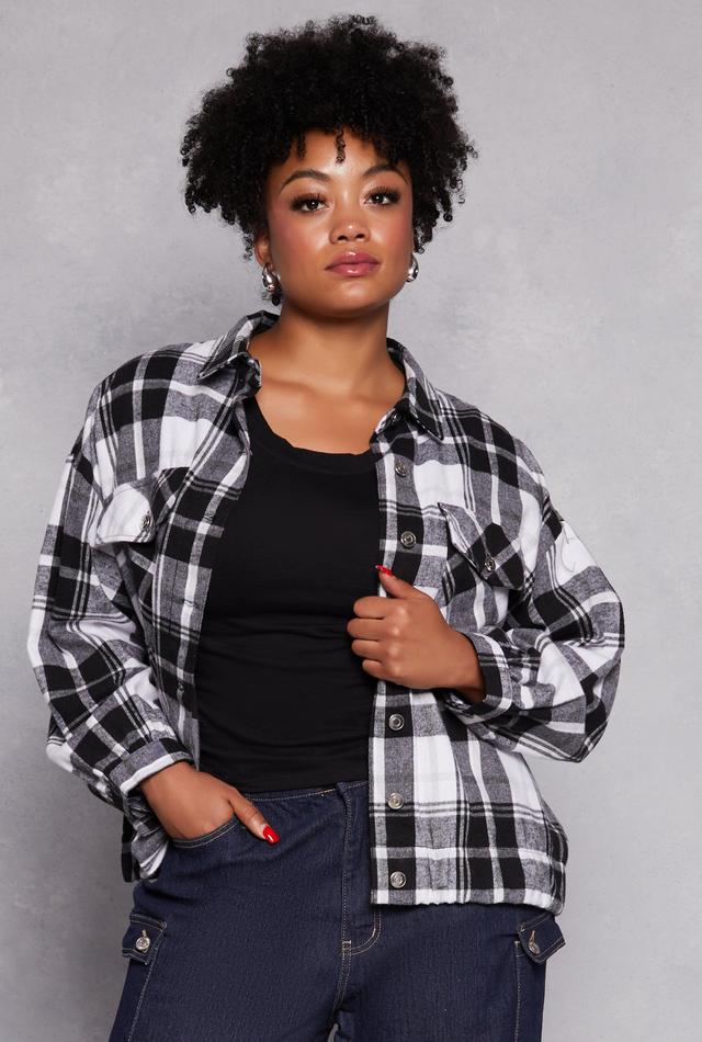 Womens Plus Size Plaid Brushed Knit Flannel Shirt Product Image