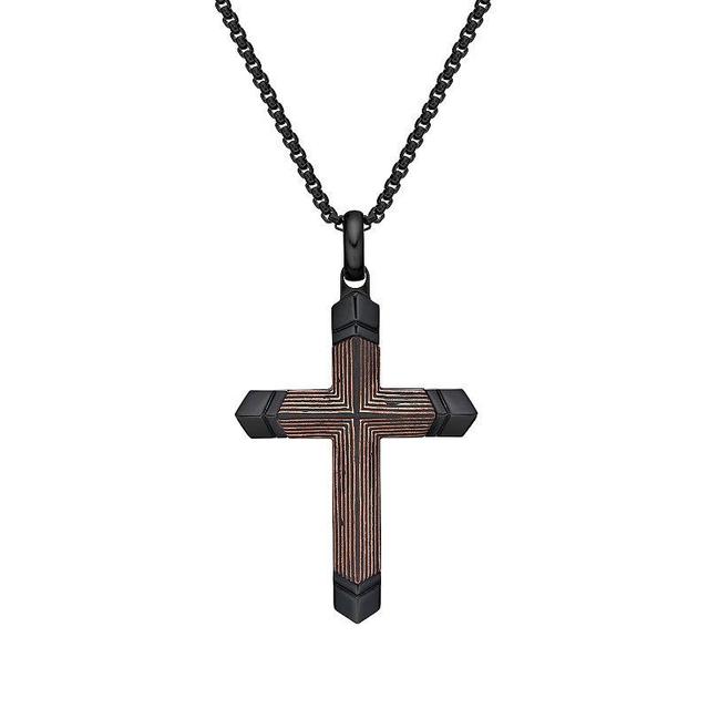 LYNX Stainless Steel Carbon Fiber & Copper Foil Cross Pendant Black Ion-Plated Mens Necklace Multicolor Product Image