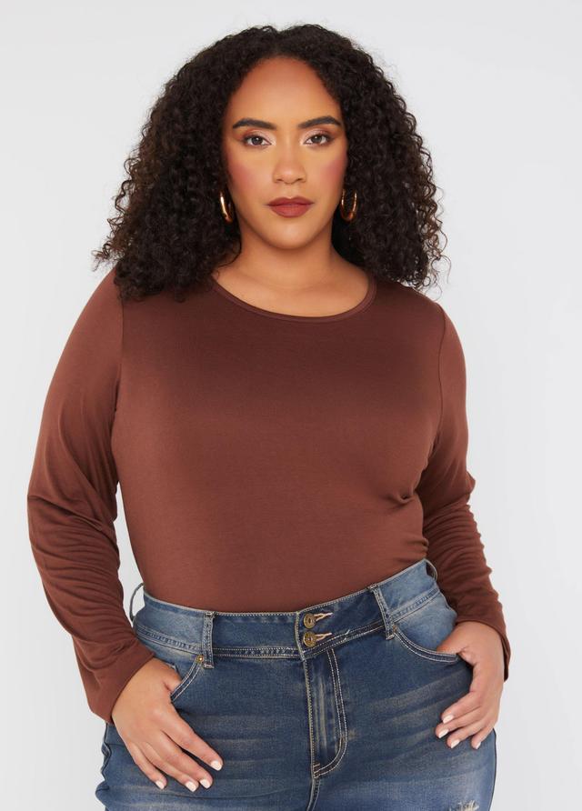 Plus Size Basic Long Sleeved Tee, - Ashley Stewart Product Image