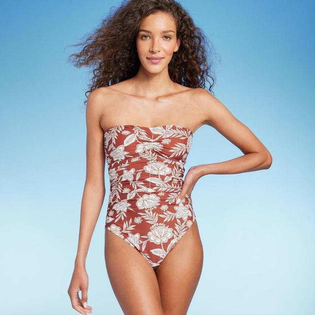 Womens Shirred Bandeau One Piece Swimsuit - Shade & Shore Floral Print Product Image