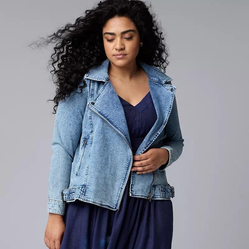 Plus Size Simply Vera Vera Wang Denim Moto Jacket, Womens Product Image