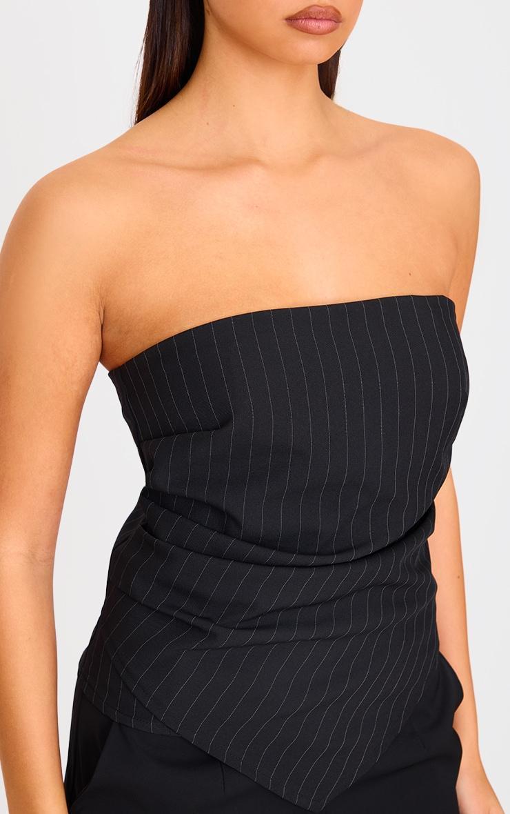 Black Pinstripe Drape Detail Bandeau Top Product Image