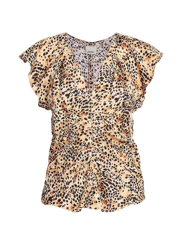 Womens Lonea Animal-Print Ruched Blouse Product Image