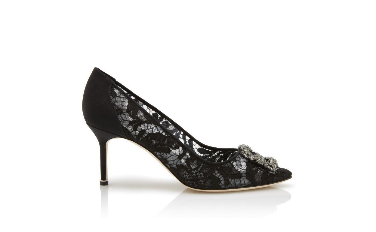 HANGISI LACE 70 Black Lace Jewel Buckle Pumps Product Image