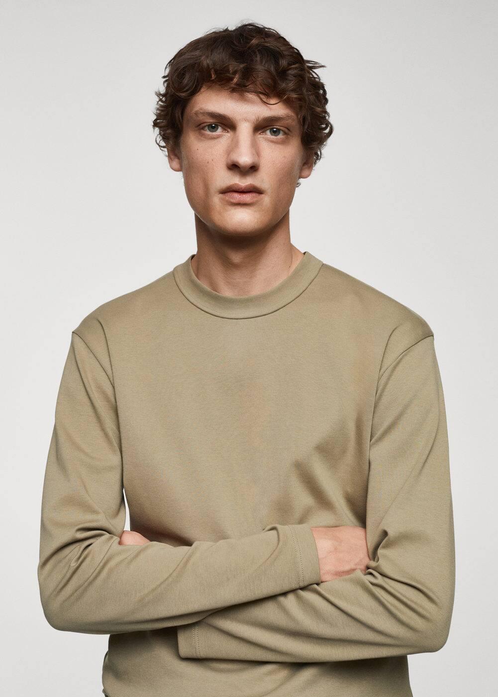 MANGO MAN - 100% cotton long-sleeved t-shirt olive greenMen Product Image