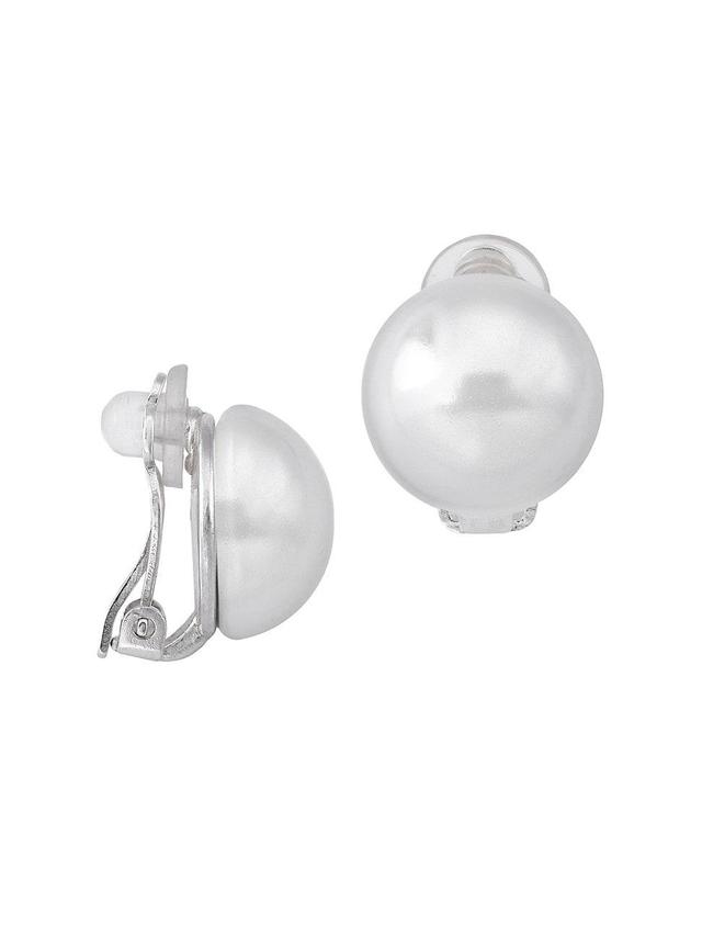 Womens Mabe Rhodium-Plate & Faux Pearl Large Dome Clip-On Earrings - Pearl - Pearl - Size Large Product Image