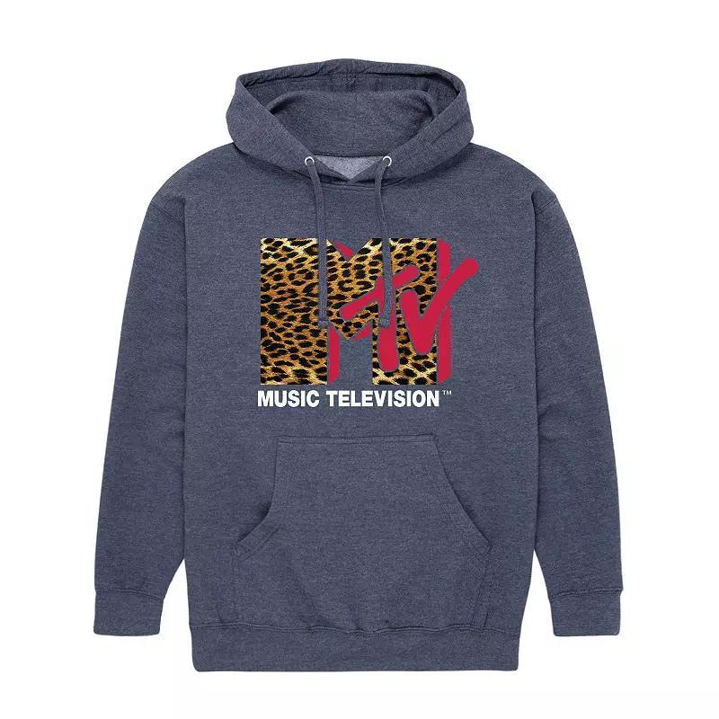 Mens MTV Classic Logo Leopard Hoodie Grey Blue Product Image